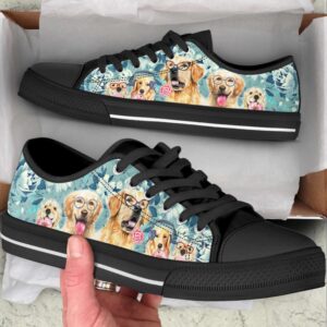 Golden Retriever Dog Flowers Pattern Low Top&hellip;