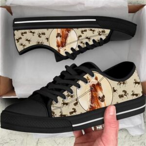 Horse Pattern Brown Canvas Low Top Shoes,&hellip;