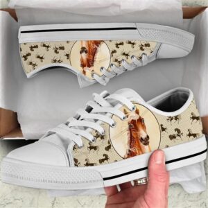 Horse Pattern Brown Canvas Low Top Shoes,&hellip;