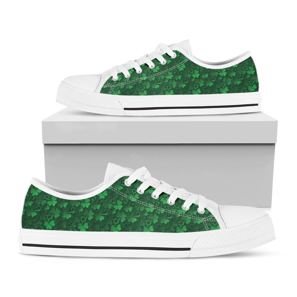 Irish Leaf St. Patrick’s Day Print White Low Top Shoes, Low Top Designer Shoes, Low Top Sneakers
