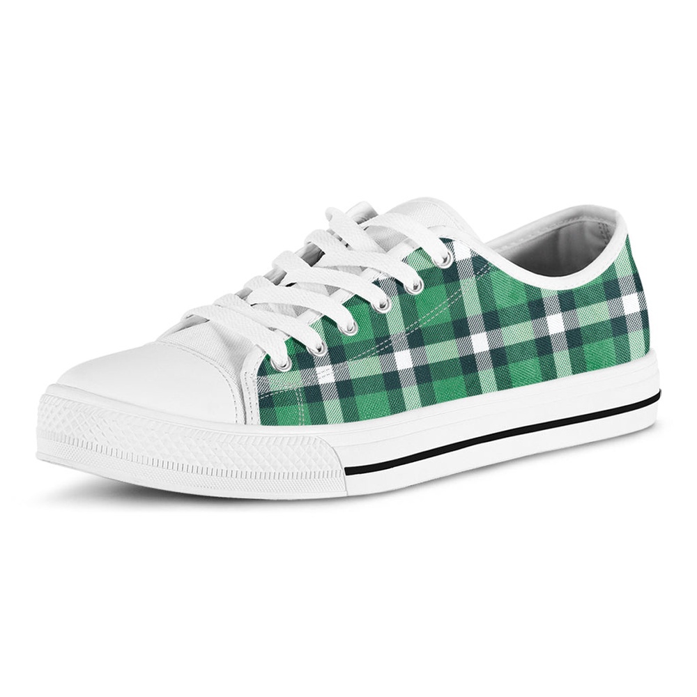 Irish St. Patrick’s Day Plaid Print White Low Top Shoes, Low Top Designer Shoes, Low Top Sneakers
