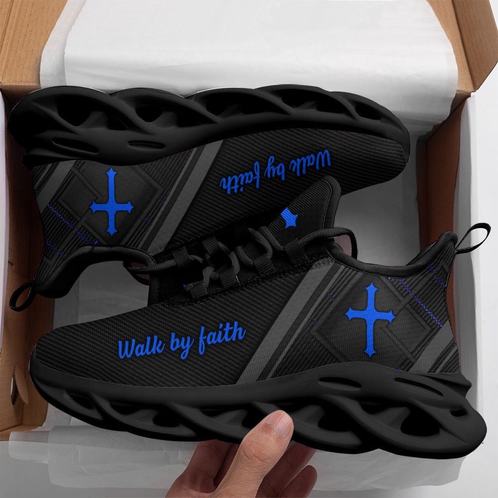 Jesus Black Blue Walk By Faith Running Sneakers 1 Max Soul Shoes, Max Soul Sneakers, Max Soul Shoes