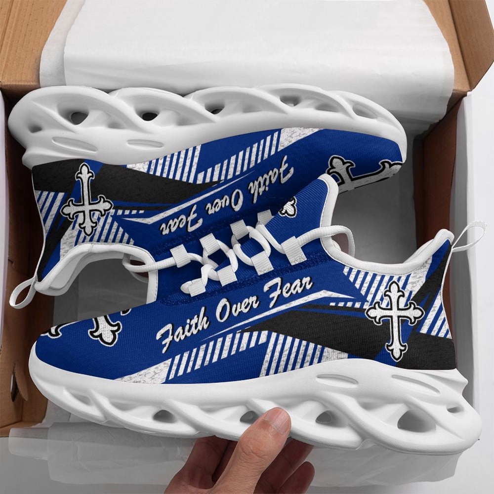 Jesus Faith Over Fear Blue Running Sneakers Max Soul Shoes, Max Soul Sneakers, Max Soul Shoes