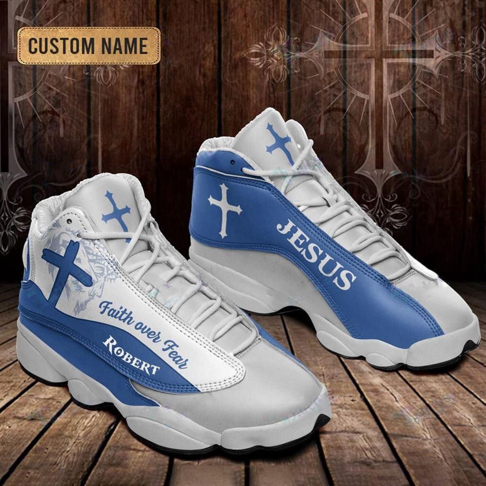 Jesus Faith Over Fear Light Blue Custom Name Basketball Shoes For Jesus Lovers, Christian Basketball Shoes, Basketball Shoes 2024 Jesus Faith Over Fear Light Blue Custom Name Basketball Shoes For Jesus Lovers, Christian Basketball Shoes, Basketball Shoes 2024