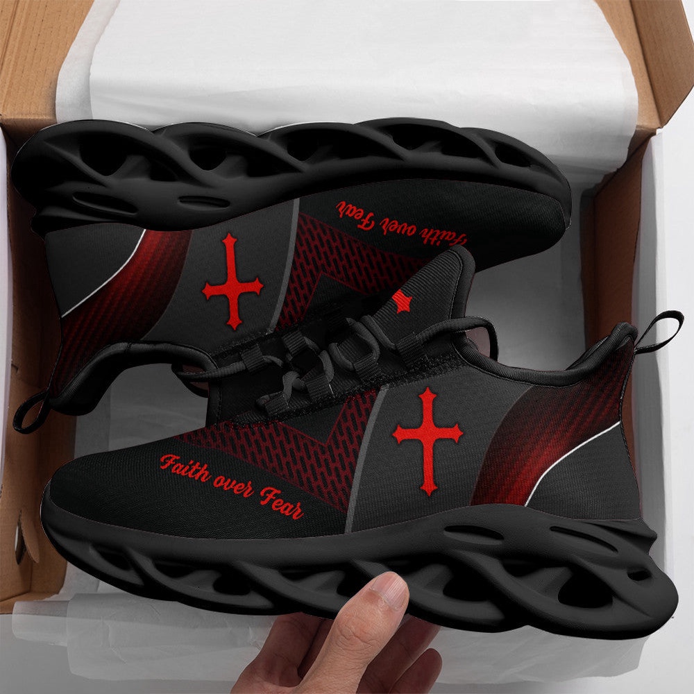 Jesus Faith Over Fear Running Sneakers Black Max Soul Shoes, Max Soul Sneakers, Max Soul Shoes
