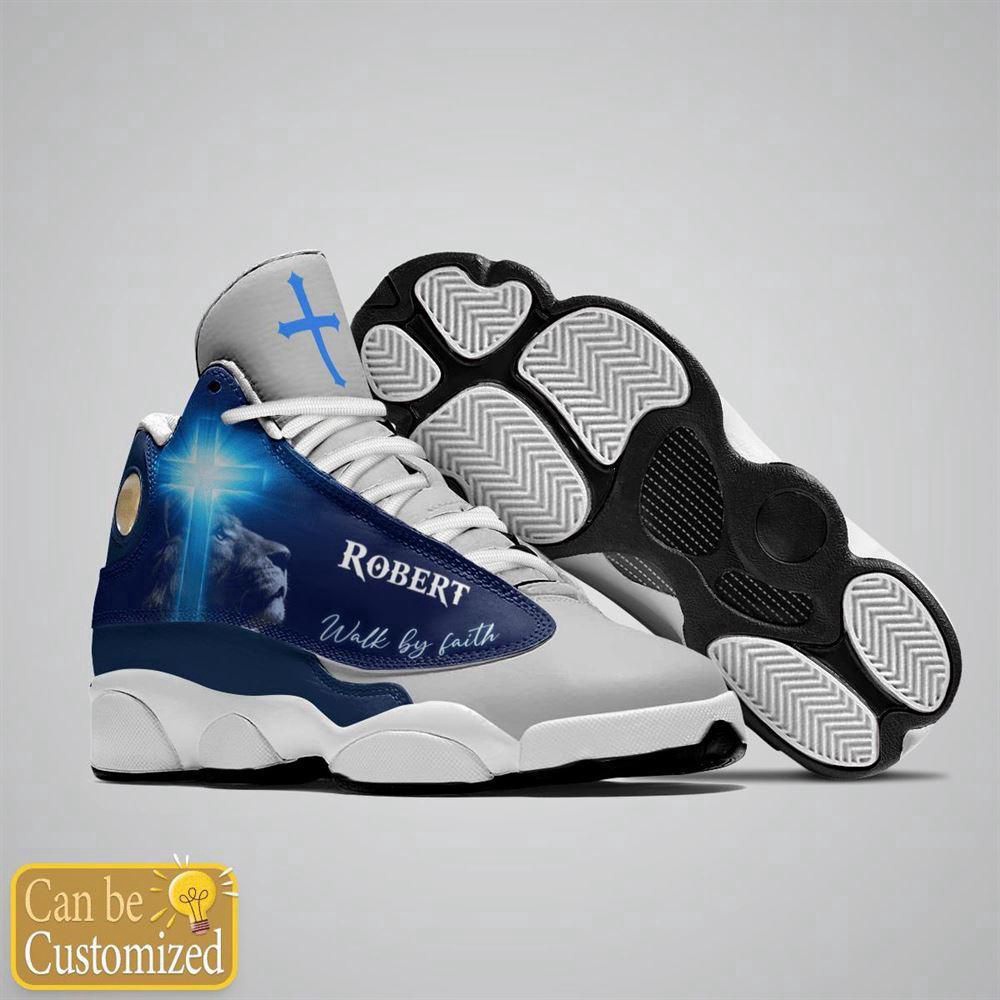 Jesus Lion Blue Walk By Faith Custom Name Basketball Shoes, Christian Basketball Shoes, Basketball Shoes 2024