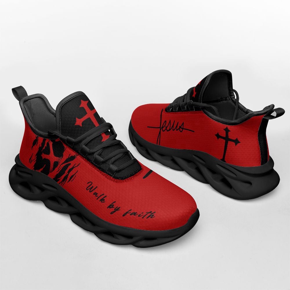 Jesus Red Walk By Faith Running Sneakers Max Soul Shoes, Max Soul Sneakers, Max Soul Shoes