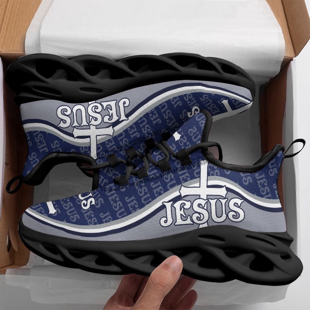 Jesus Running Sneakers White Blue Max Soul Shoes, Max Soul Sneakers, Max Soul Shoes