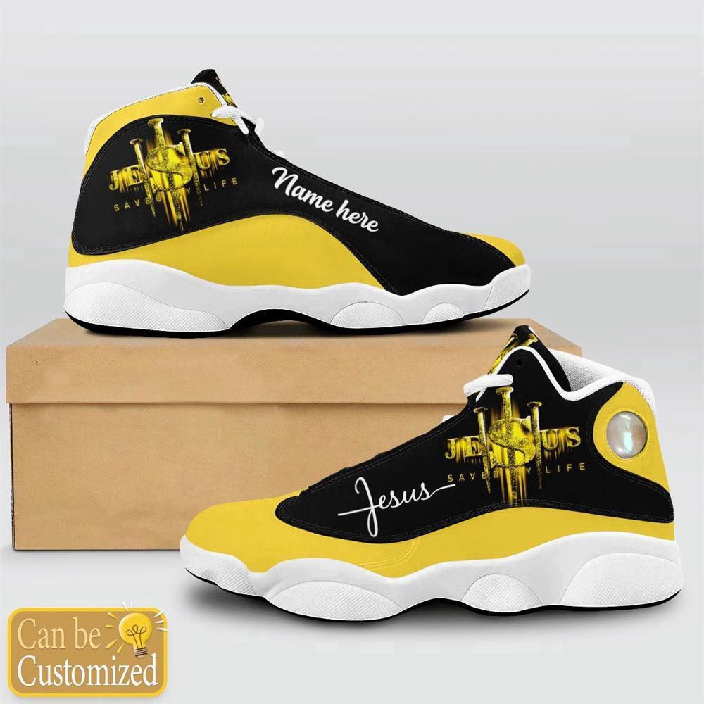 Jesus Saved My Life Custom Name Yellow Basketball Shoes, Christian Basketball Shoes, Basketball Shoes 2024