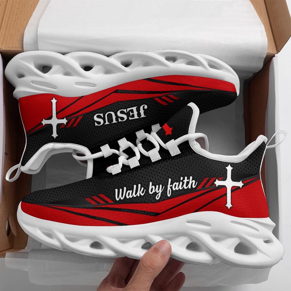 Jesus Walk By Faith Red Running Sneakers 3 Max Soul Shoes, Max Soul Sneakers, Max Soul Shoes