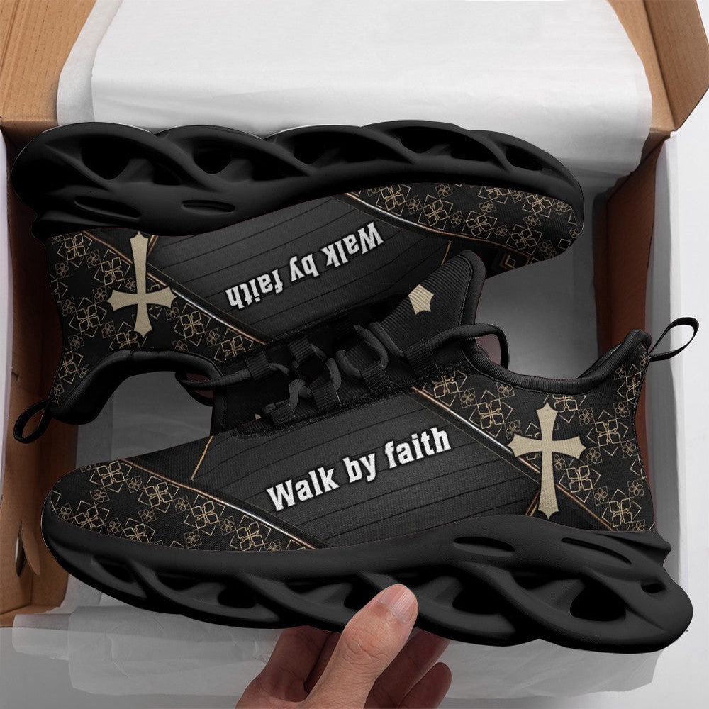 Jesus Walk By Faith Running Sneakers Black 3 Max Soul Shoes, Max Soul Sneakers, Max Soul Shoes