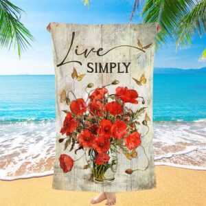 Live Simply Poppy Flower Yellow Butterfly Beach&hellip;