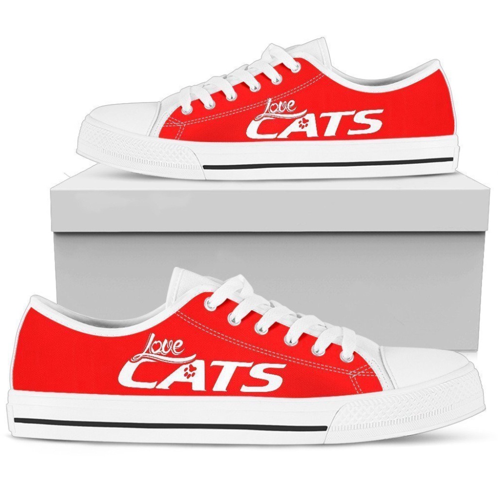 Love Cats Red Women’s Low Top Shoes, Stylish Sustainable Footwear, Low Top Sneakers, Low Top Designer Shoes Love Cats Red Women’s Low Top Shoes, Stylish Sustainable Footwear, Low Top Sneakers, Low Top Designer Shoes