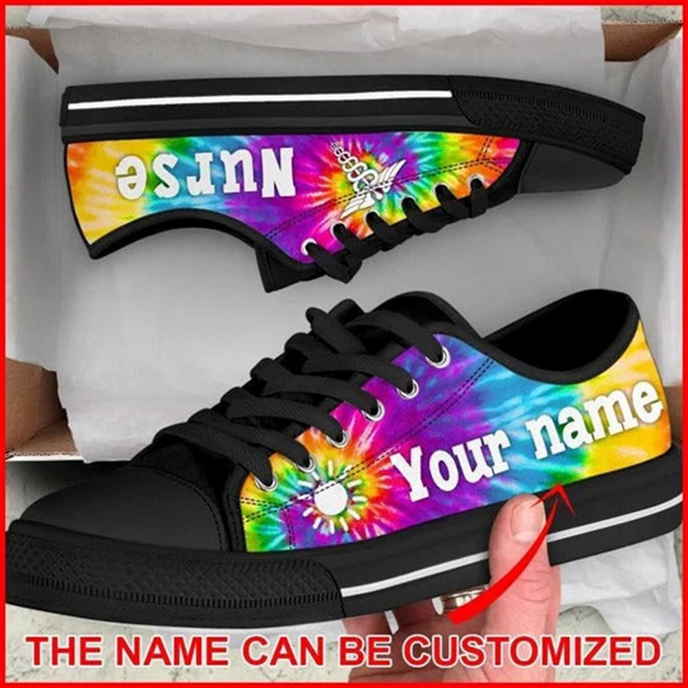 Nurse Bekind Tie Dye Personalized Canvas Low Top Shoes, Low Top Designer Shoes, Low Top Sneakers