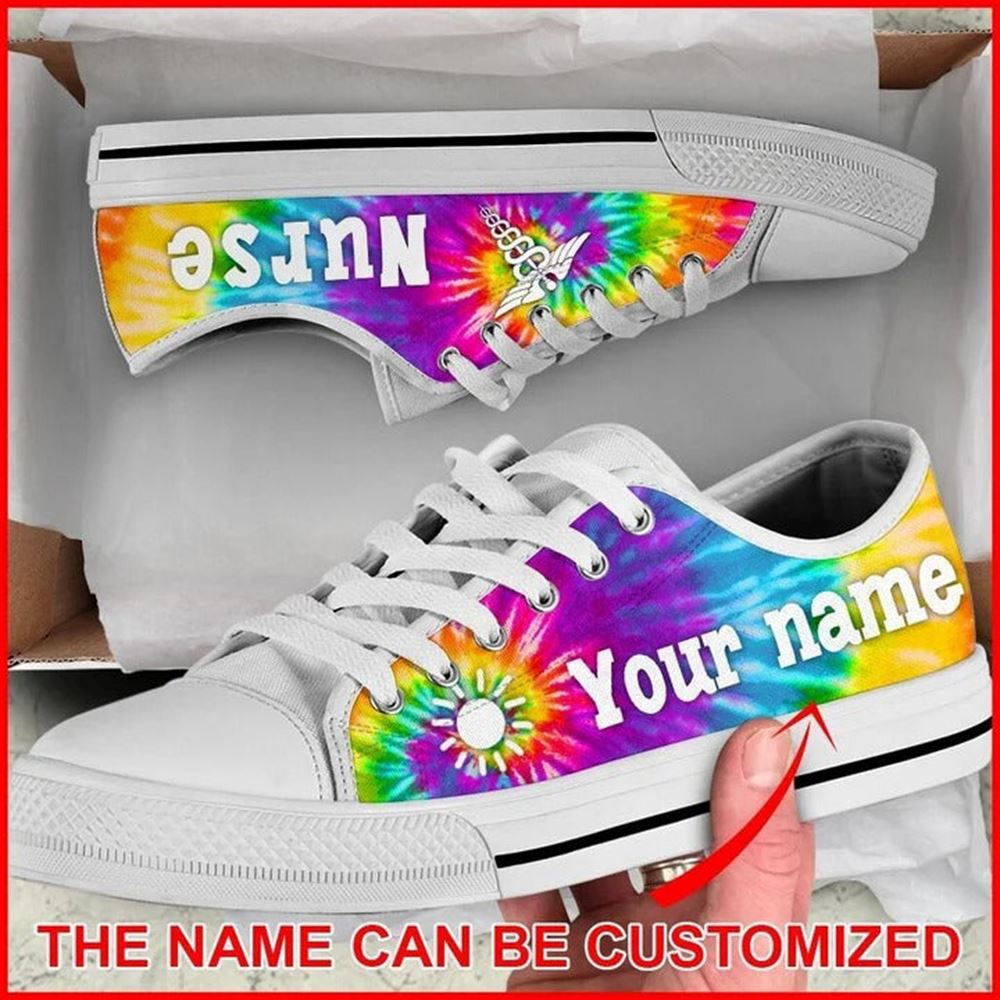 Nurse Bekind Tie Dye Personalized Canvas Low Top Shoes, Low Top Designer Shoes, Low Top Sneakers