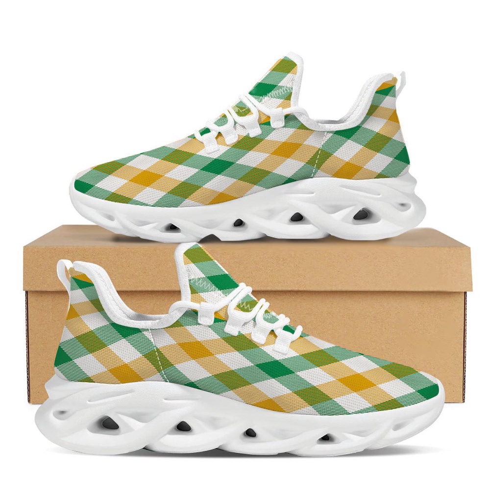 Patrick’s Day Irish Plaid Print White Running Shoes, Max Soul Sneakers, Max Soul Shoes