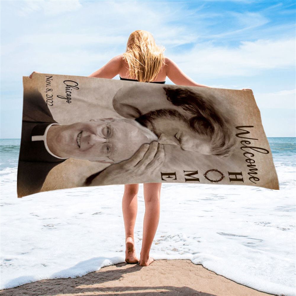 Personalized Beach Towel Safe In God’s Arms, Custom Welcome Home Beach Towel, Christian Beach Towel, Beach Towel