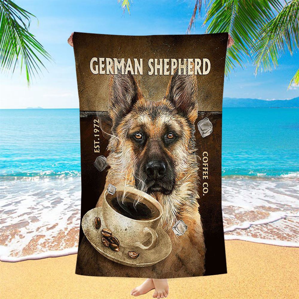 Personalized Coffee German Shepherd Beach Towel, Christian Beach Towel, Beach Towel Personalized Coffee German Shepherd Beach Towel, Christian Beach Towel, Beach Towel