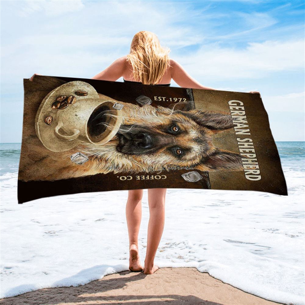 Personalized Coffee German Shepherd Beach Towel, Christian Beach Towel, Beach Towel Personalized Coffee German Shepherd Beach Towel, Christian Beach Towel, Beach Towel