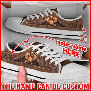 Personalized Dachshund Dog Lover Shoes Peeking Low Top Sneaker, Designer Low Top Shoes, Low Top Sneakers