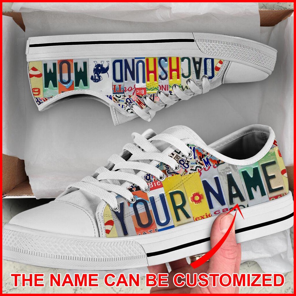 Personalized Dachshund Dog Mom License Plate Low Top Low Top Sneaker, Designer Low Top Shoes, Low Top Sneakers