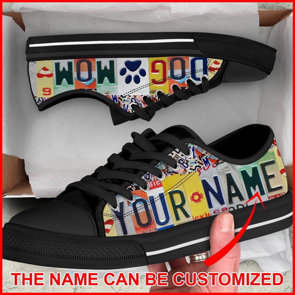 Personalized Dog Mom Custom License Plate Low Top Sneaker, Designer Low Top Shoes, Low Top Sneakers