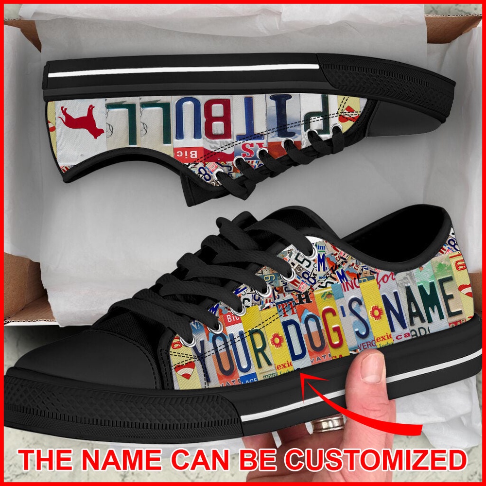Personalized Pitbull License Plates Low Top Sneaker, Designer Low Top Shoes, Low Top Sneakers Personalized Pitbull License Plates Low Top Sneaker, Designer Low Top Shoes, Low Top Sneakers