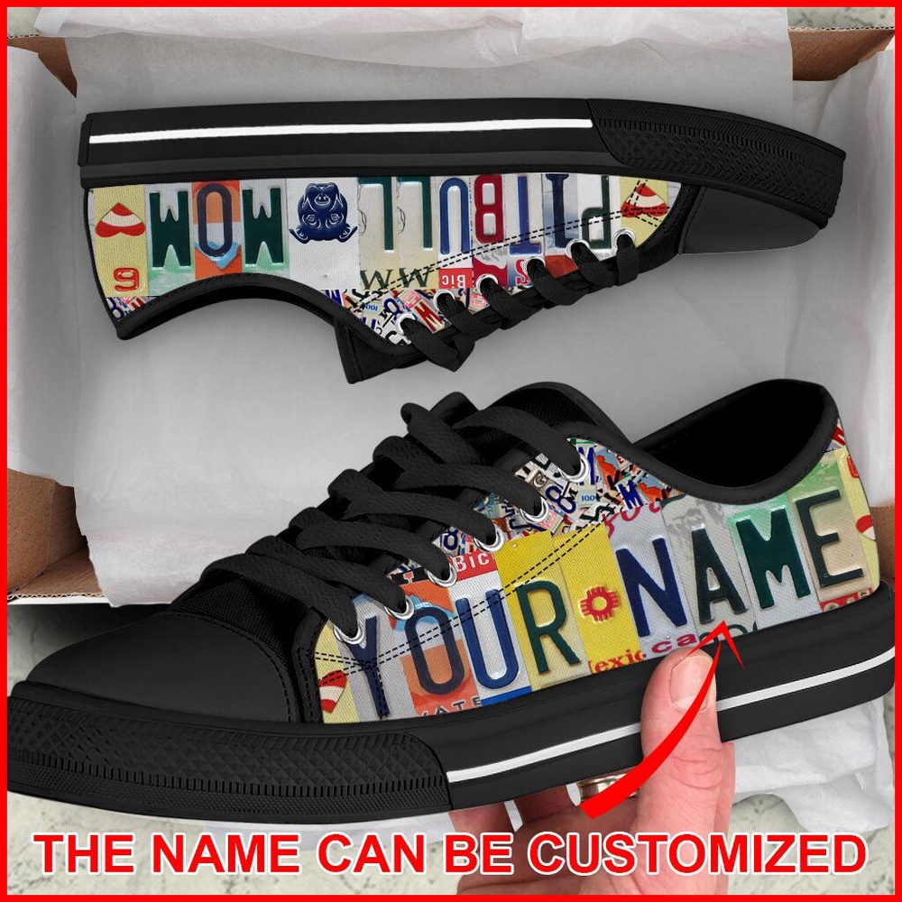 Personalized Pitbull Mom License Plate Low Top Sneaker, Designer Low Top Shoes, Low Top Sneakers Personalized Pitbull Mom License Plate Low Top Sneaker, Designer Low Top Shoes, Low Top Sneakers