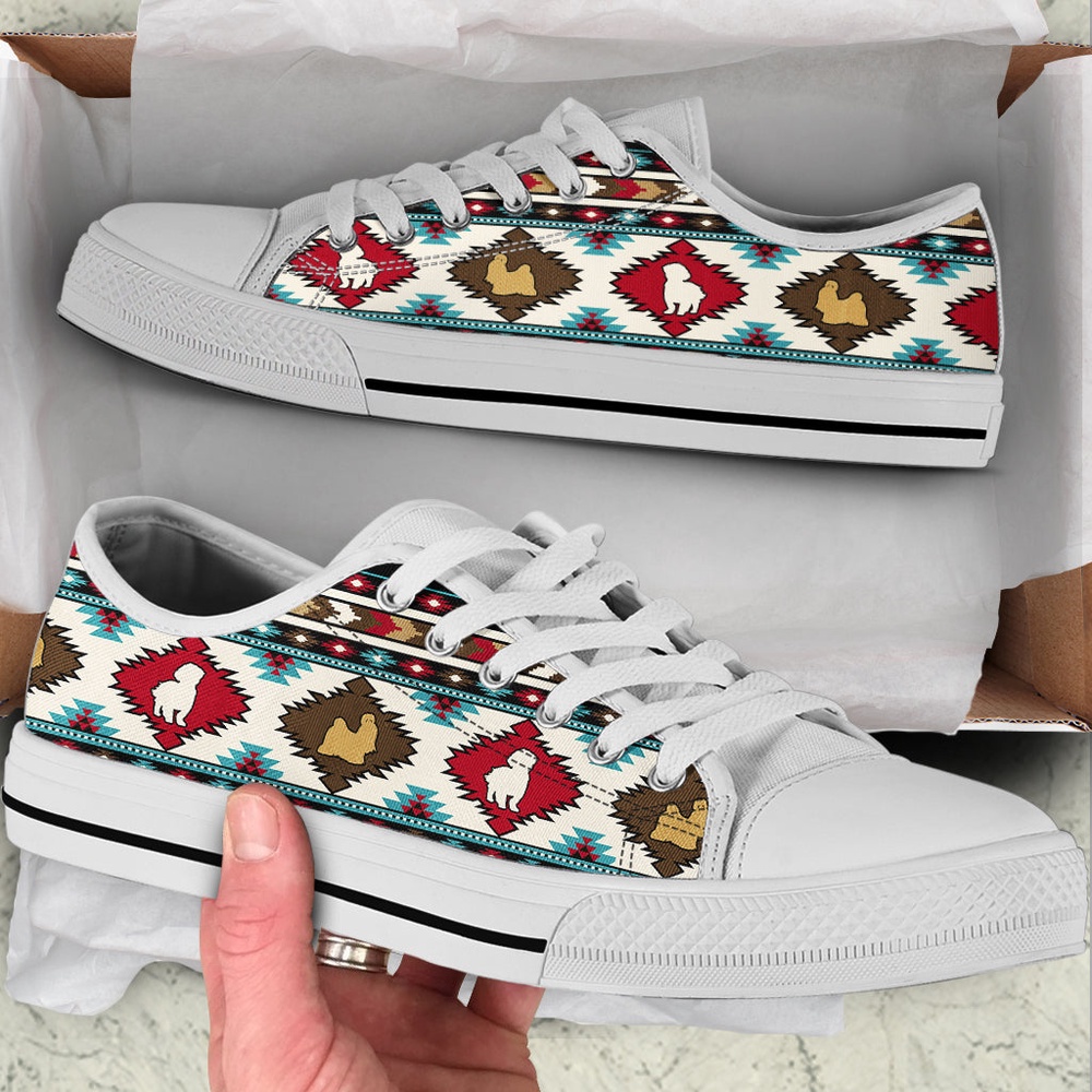 Personalized Shih Tzu Dog Native Stripe Pattern Low Top Sneaker, Designer Low Top Shoes, Low Top Sneakers