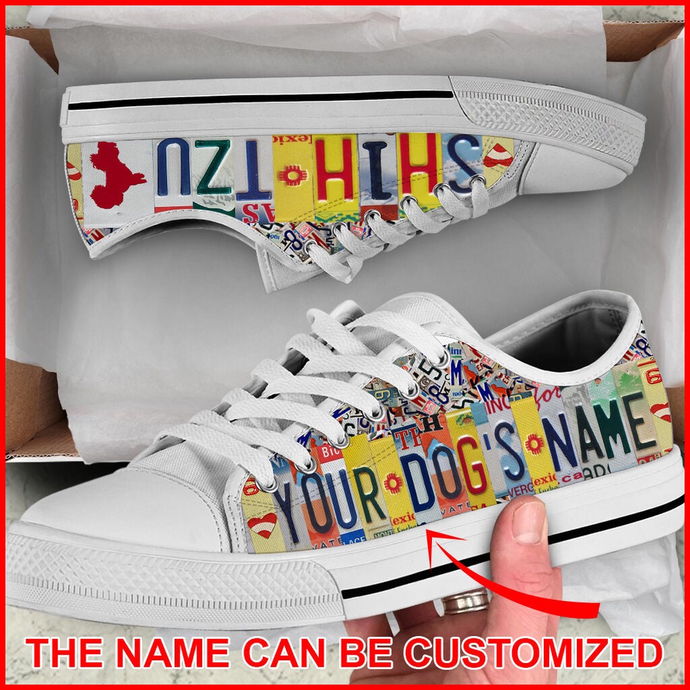 Personalized Shih Tzu License Plates Low Top Shoes, Designer Low Top Shoes, Low Top Sneakers