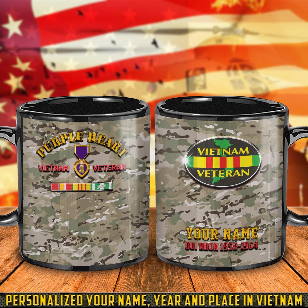 Personalized Vietnam Veteran Camouflage Mug With Your Name Year Purple Heart Mug, Veteran Coffee Mugs, Military Mug