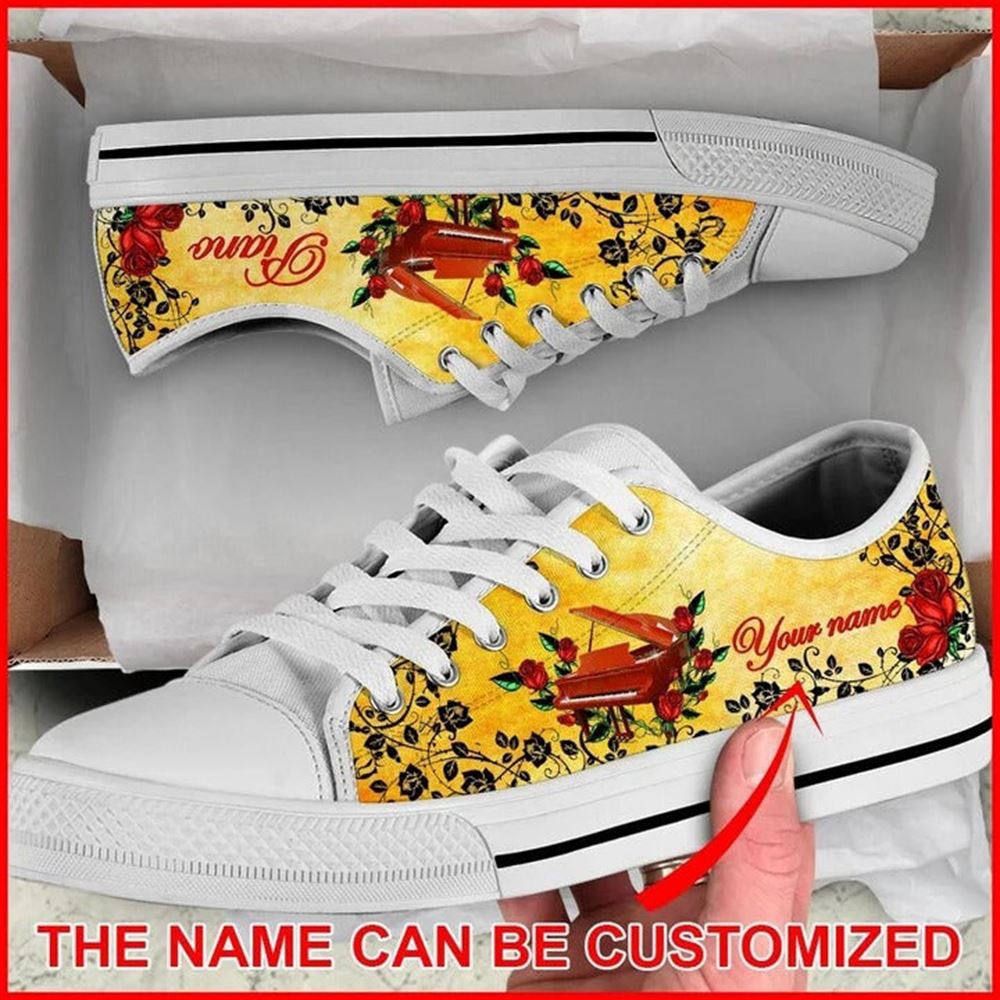 Piano Rose Vines Personalized Canvas Low Top Shoes, Low Top Designer Shoes, Low Top Sneakers