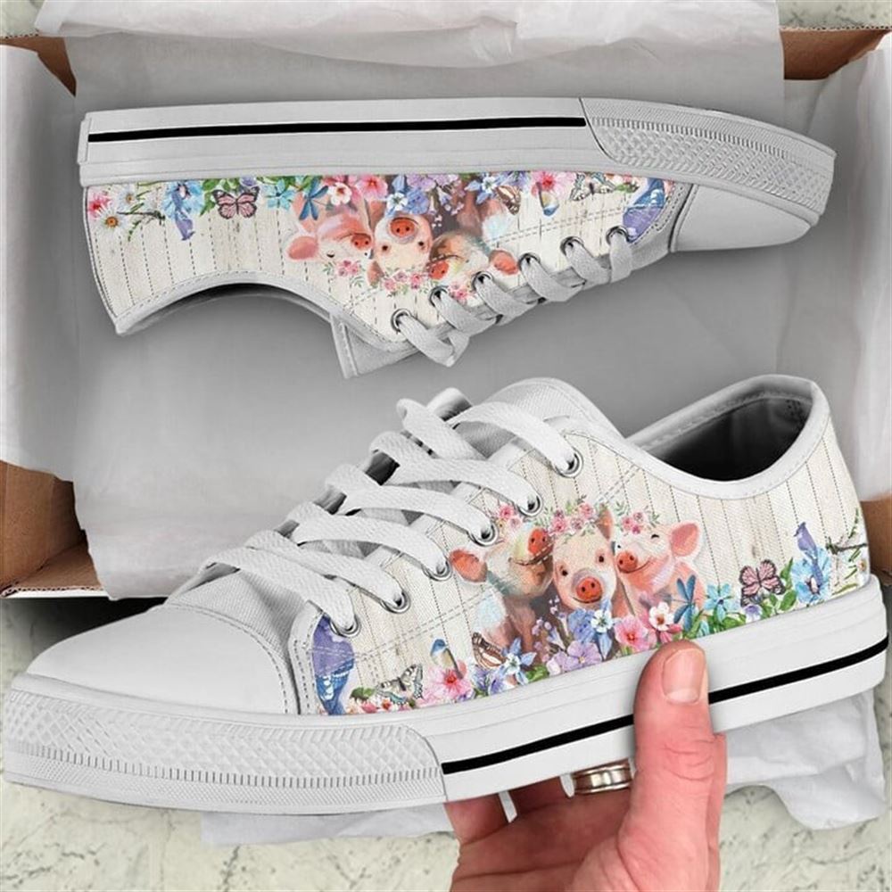 Pig Flower Watercolor Low Top Shoes, Low Tops, Low Top Sneakers Pig Flower Watercolor Low Top Shoes, Low Tops, Low Top Sneakers