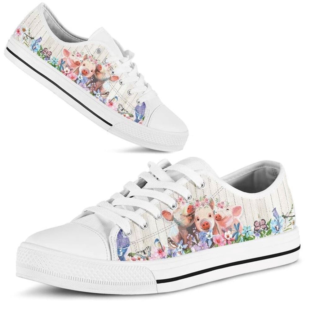 Pig Flower Watercolor Low Top Shoes, Low Tops, Low Top Sneakers Pig Flower Watercolor Low Top Shoes, Low Tops, Low Top Sneakers