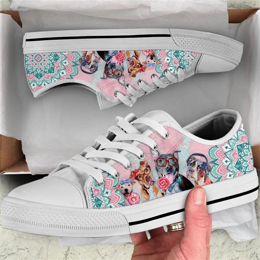 Pitbull Dog Mandala Pink Canvas Low Top Shoes, Low Top Shoes Mens, Women, Designer Low Top Shoes, Low Top Sneakers