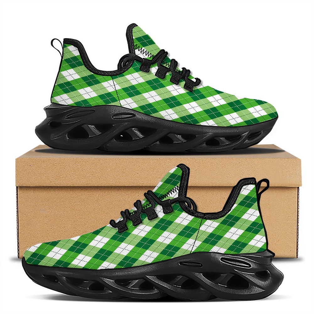 Plaid Saint Patrick’s Day Print Pattern Black Running Shoes, Max Soul Sneakers, Max Soul Shoes