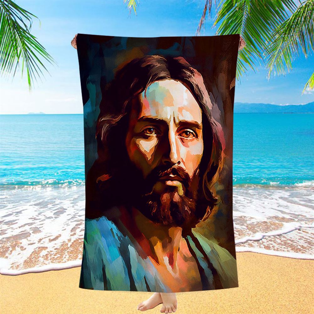 Portrait Of Jesus Beach Towel, Christian Beach Towel, Beach Towel