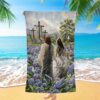 Pretty Girl Beautiful Forest Walking With Jesus Beach Towel, Christian Beach Towel, Beach Towel
