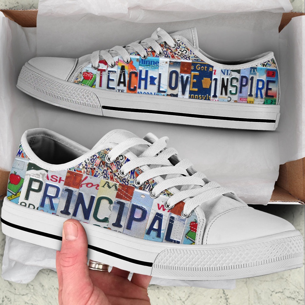 Principal Shoes Teach Love Inspire License Plates Low Top Shoes Malalan, Low Top Designer Shoes, Low Top Sneakers