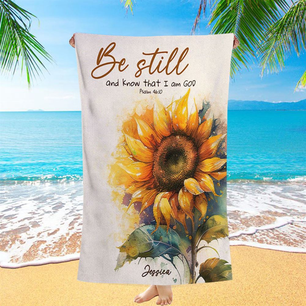 Psalm 4610 Be Still And Know That I Am God Personalized Beach Towel, Christian Beach Towel, Beach Towel