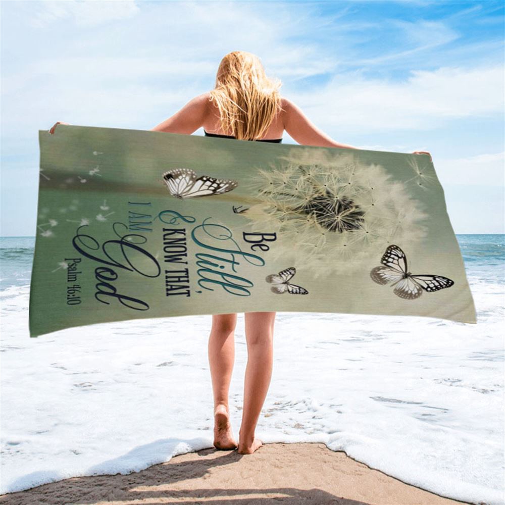 Psalm 4610 Dandelion Butterfly Beach Towel, Christian Beach Towel, Beach Towel