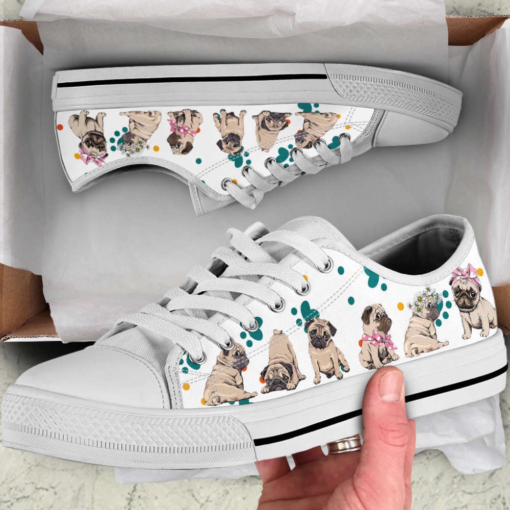 Pug Dog Adorable Low Top Shoes Canvas Sneakers Casual Shoes, Designer Low Top Shoes, Low Top Sneakers