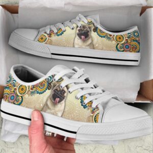 Pug Dog Ethnic Floral Pattern Low Top&hellip;