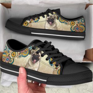 Pug Dog Ethnic Floral Pattern Low Top&hellip;