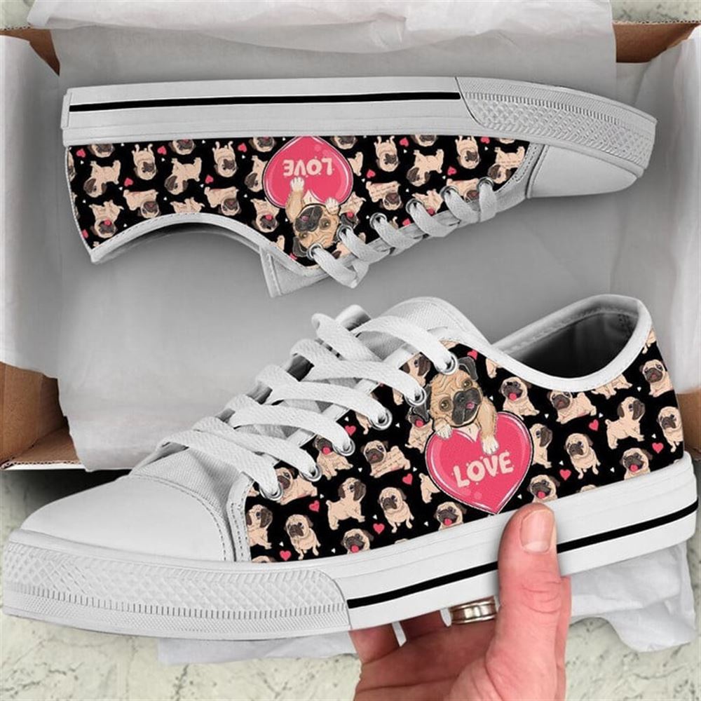 Pug Dog Love You Funny Pattern Seamless Canvas Low Top Shoes, Designer Low Top Shoes, Low Top Sneakers
