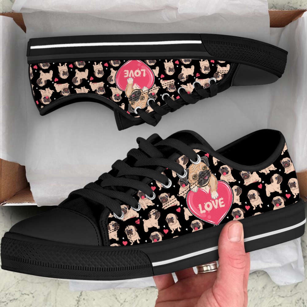 Pug Dog Love You Funny Pattern Seamless Low Top Shoes Personalized Custom, Designer Low Top Shoes, Low Top Sneakers Pug Dog Love You Funny Pattern Seamless Low Top Shoes Personalized Custom, Designer Low Top Shoes, Low Top Sneakers