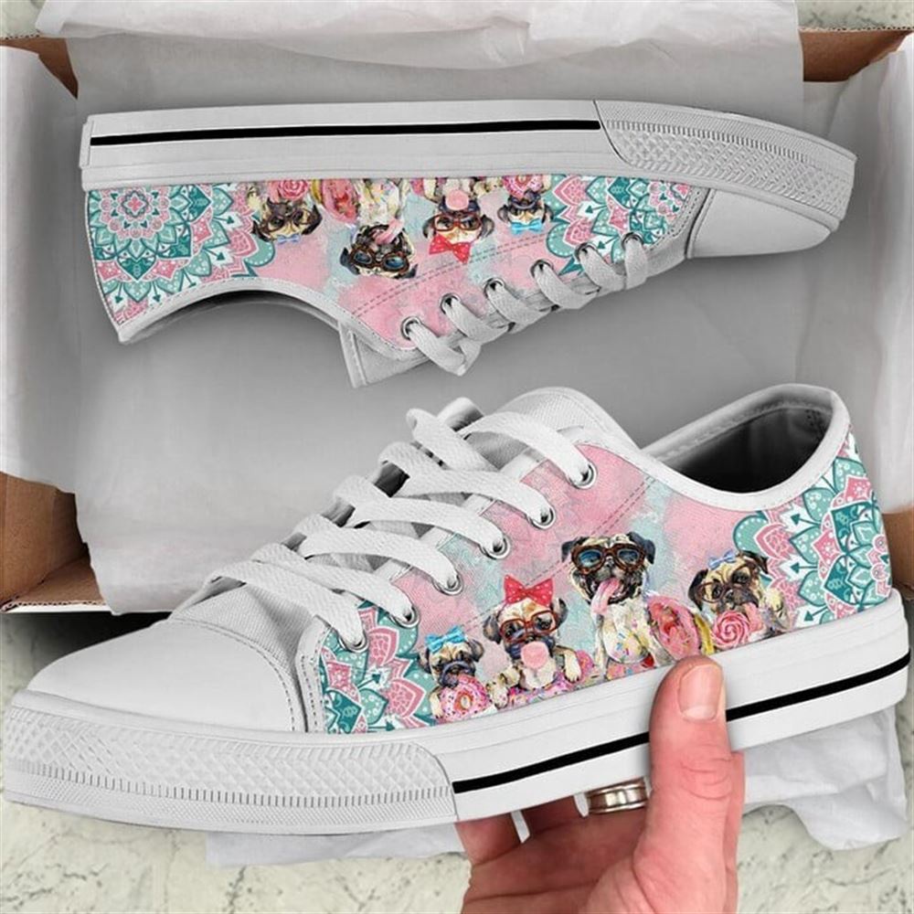 Pug Dog Mandala Pink Canvas Low Top Shoes, Low Top Shoes Mens, Women, Designer Low Top Shoes, Low Top Sneakers