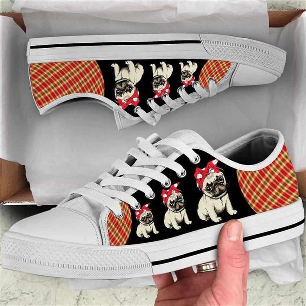 Pug Dog Red Black Tan Plaid Canvas Low Top Shoes, Low Top Shoes Mens, Women, Designer Low Top Shoes, Low Top Sneakers Pug Dog Red Black Tan Plaid Canvas Low Top Shoes, Low Top Shoes Mens, Women, Designer Low Top Shoes, Low Top Sneakers
