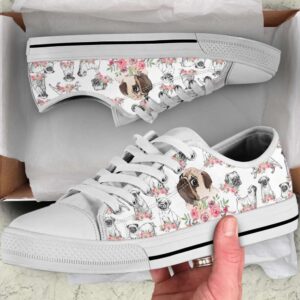 Pug Dog Watercolor Flower Low Top Shoes&hellip;