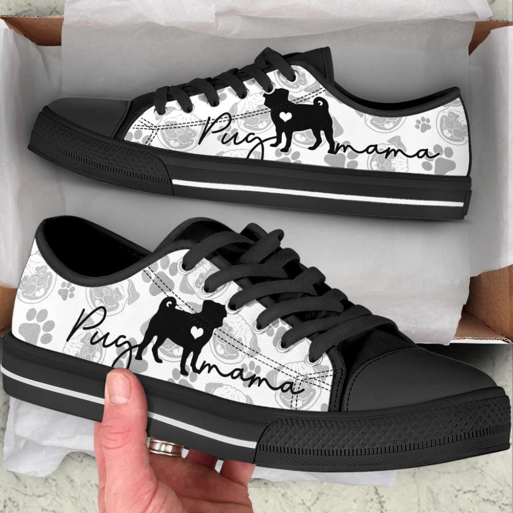 Pug Mama Pug Pattern Low Top Shoes Canvas Sneakers Casual Shoes, Designer Low Top Shoes, Low Top Sneakers